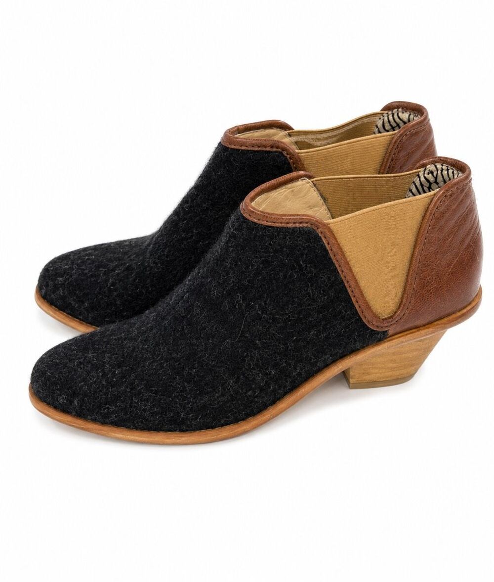 Matt Bernson Shoes Women 6M Gray Brown Wool Leather Booties Marlow Ankle Heels